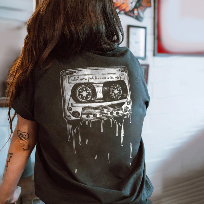 Minnieskull Audio Cassette Print Designer T-Shirt - chicyea