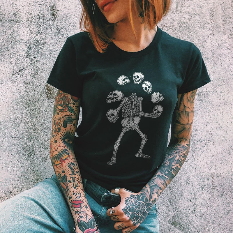 Minnieskull Death Skull Printed Women Black Designer T-Shirt - chicyea