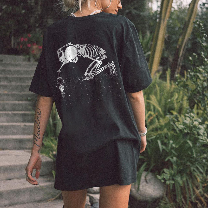 Minnieskull Women Designer Skull Watering Printed T-Shirt - chicyea