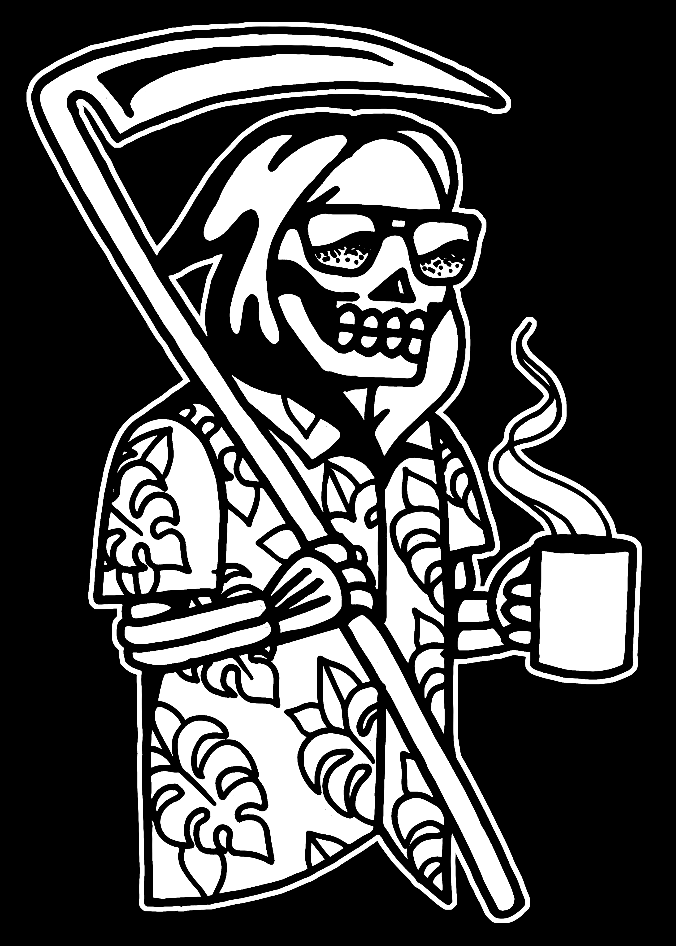 Minnieskull Skull Drinking Coffee Printed T-Shirt - chicyea