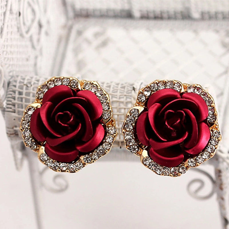 Rose Flower Lady Fashion Designer Stud Earrings - chicyea