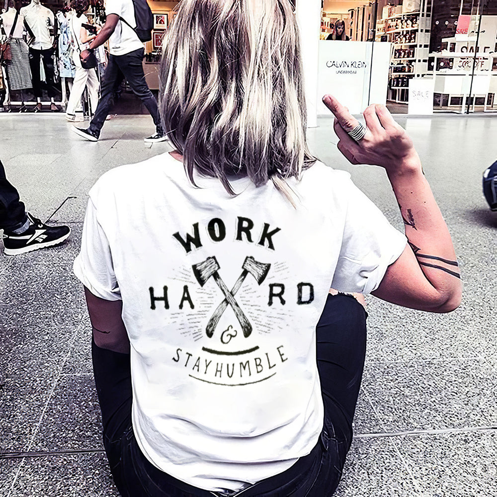 Minnieskull Work Hard Designer Printed T-Shirt - chicyea