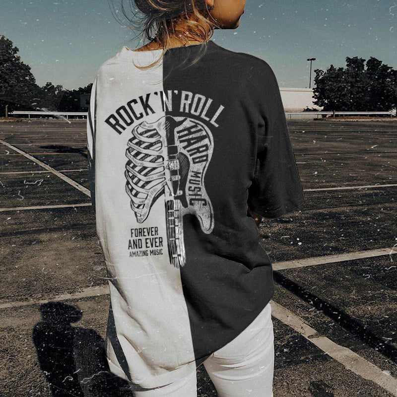 Minnieskull Rock'N'Roll Printed Black And White Tee - chicyea