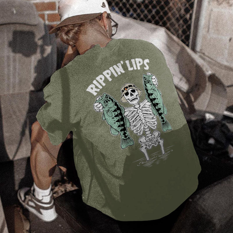 Uprandy Rippin' Lips Skull Printed Plus T-Shirt - chicyea