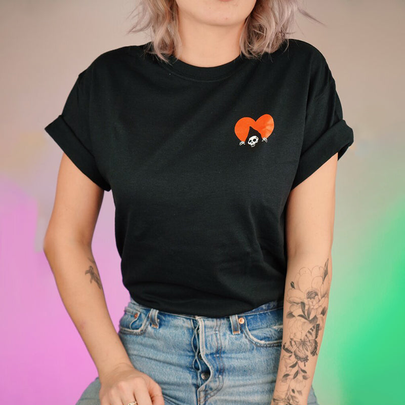 Minnieskull Classic Black Heart Print Women'S T-Shirt - chicyea