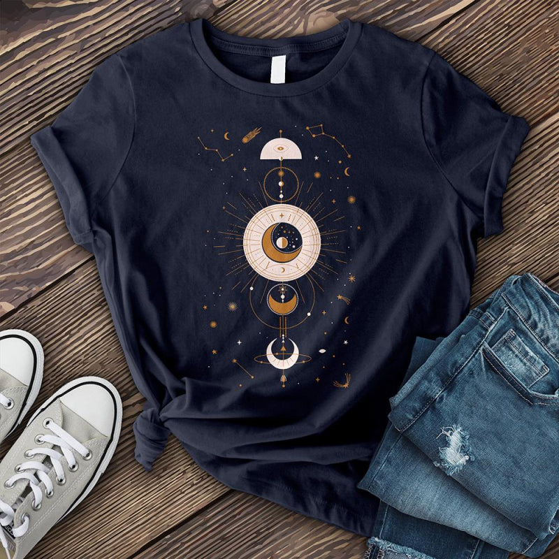 Neojana Abstract Moon Sun Printed Short Sleeve Tees - chicyea
