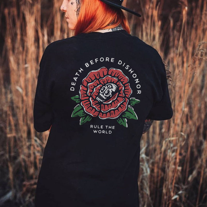 Minnieskull Death Before Dishonor Printed T-Shirt - chicyea