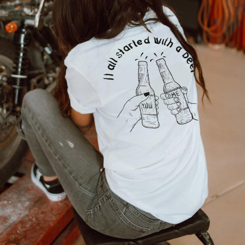 Minnieskull Started With A Beer Graphic Tshirts - chicyea