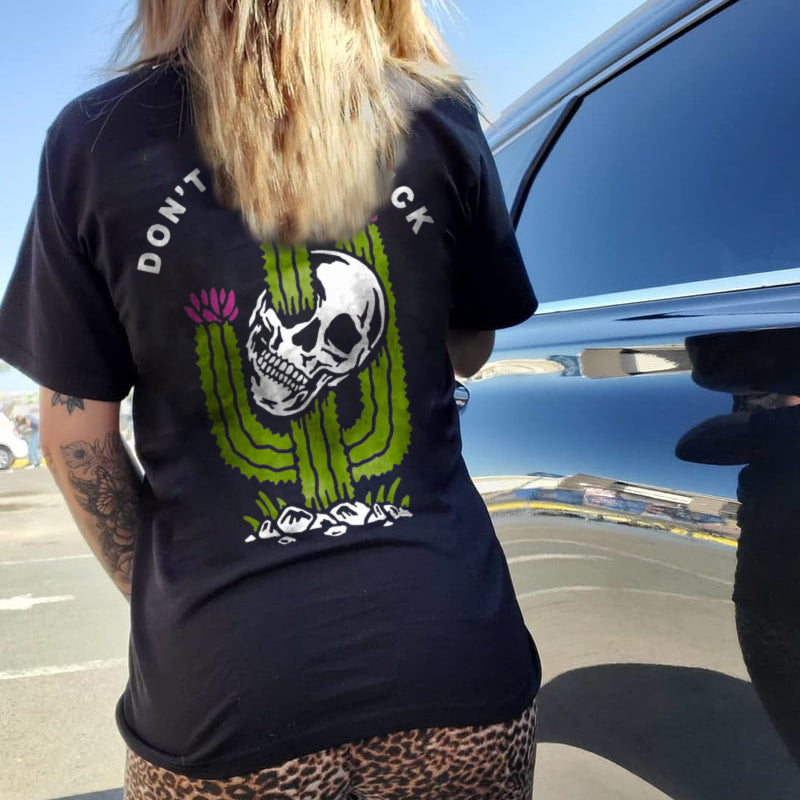 Minnieskull Skull Cactus Graphic Women Casual Tees - chicyea