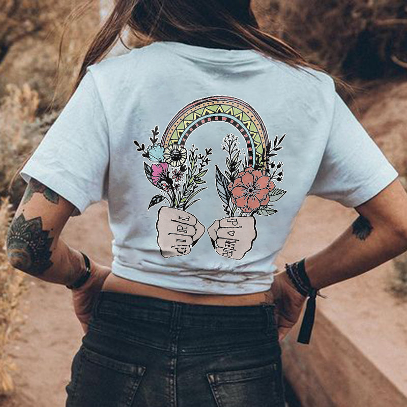 Minnieskull Flower Rainbow Graphic T-Shirt - chicyea