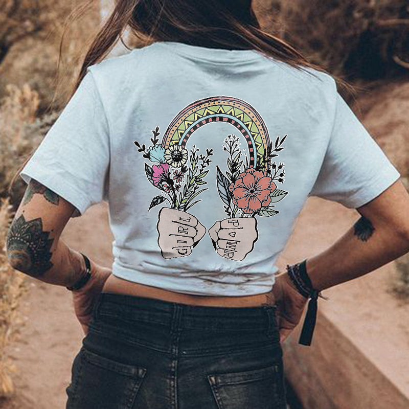 Minnieskull Flower Rainbow Graphic T-Shirt - chicyea