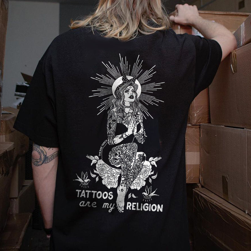 Minnieskull Tattoos Ane My Religion Printed T-Shirt - chicyea