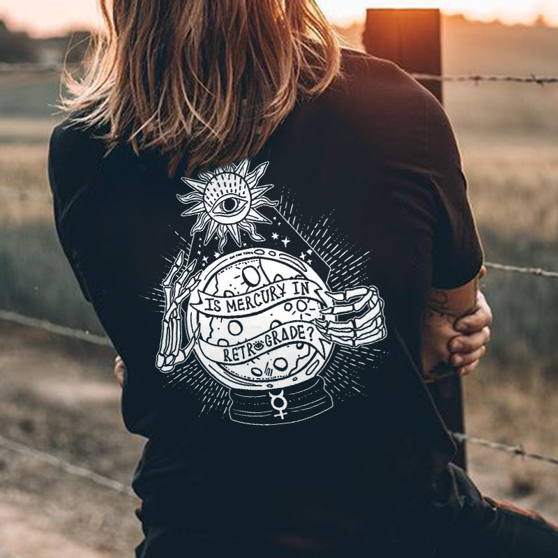 Minnieskull Eye Letter Printing Casual Black T-Shirt - chicyea
