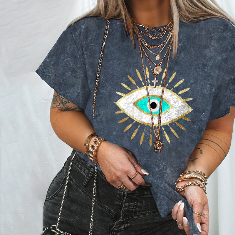 Neojana Women Retro Eye Print Designer T-Shirt - chicyea