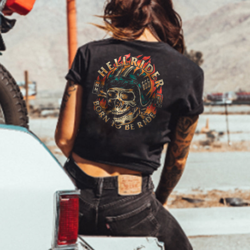 Uprandy Hell Rider Skull Print Women T-Shirt - chicyea