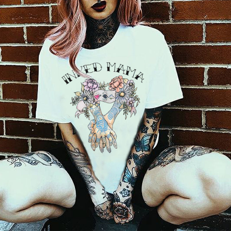 Minnieskull Colorful Flower Printing Women T-Shirt - chicyea