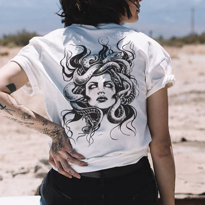 Uprandy Vintage Medusa Printed Casual T-Shirt - chicyea