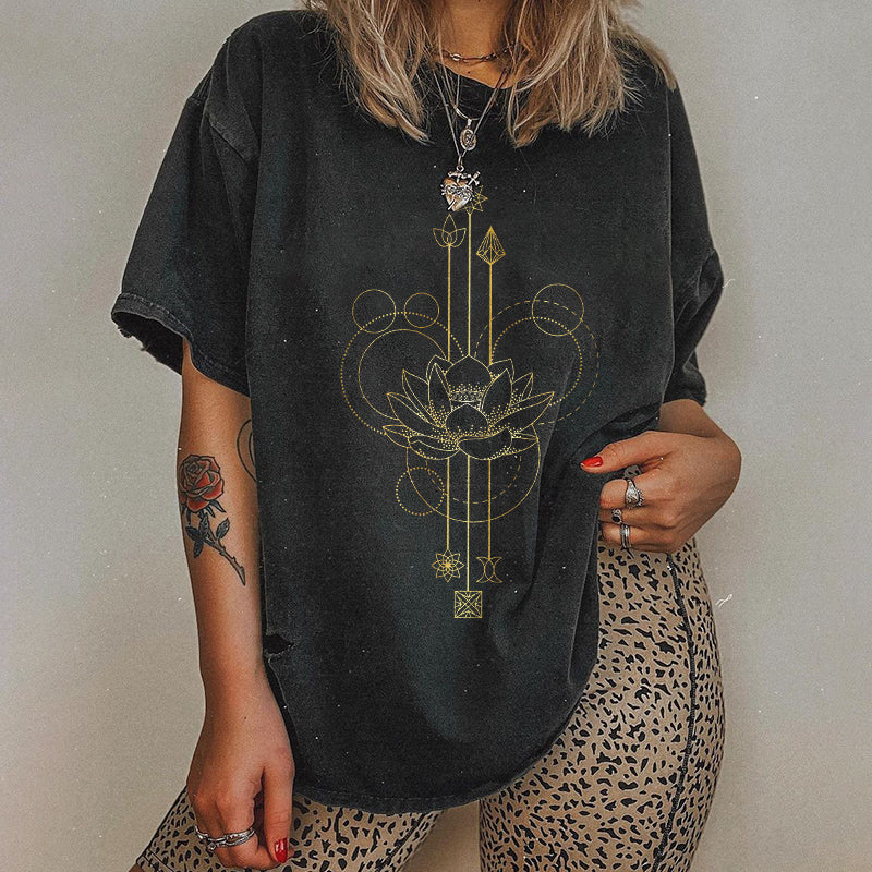 Neojana Mysterious Pattern Lotus T-Shirt - chicyea