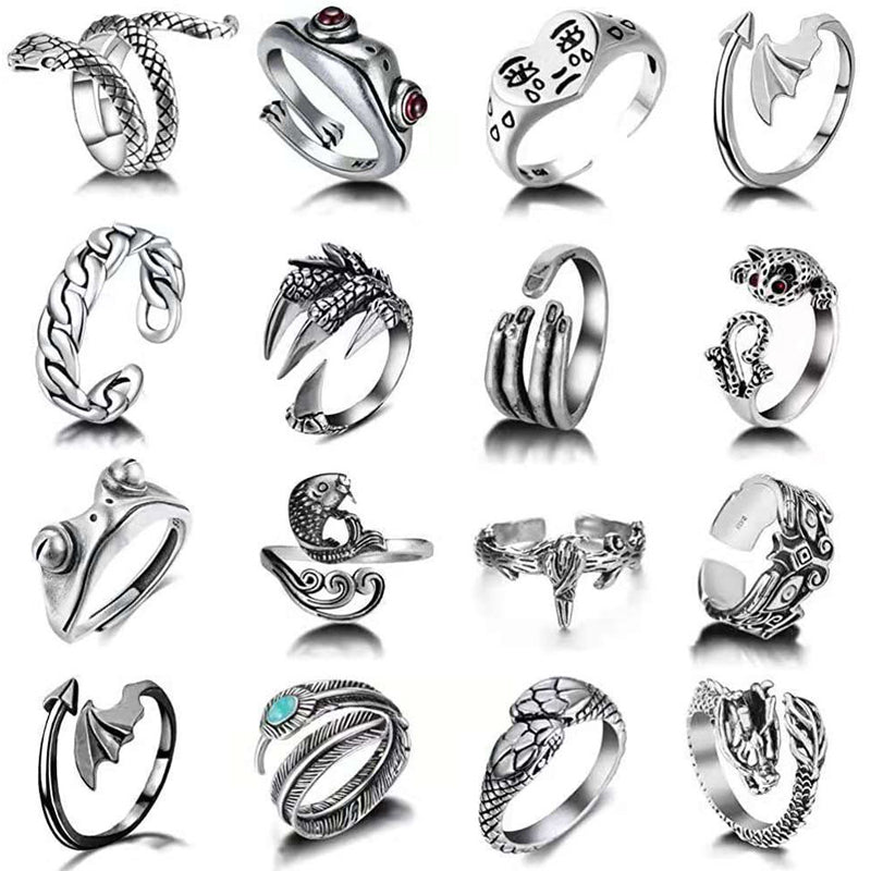 Minnieskull Punk Snake Animal Skull Open Ring Set - chicyea