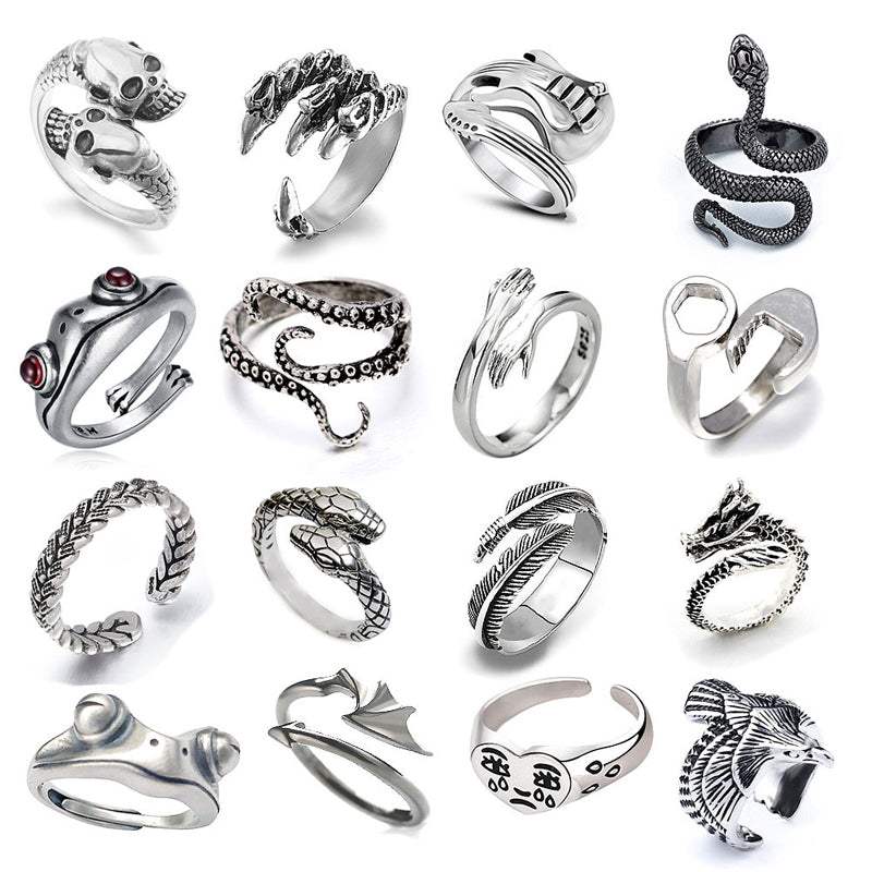 Minnieskull Punk Snake Animal Skull Open Ring Set - chicyea