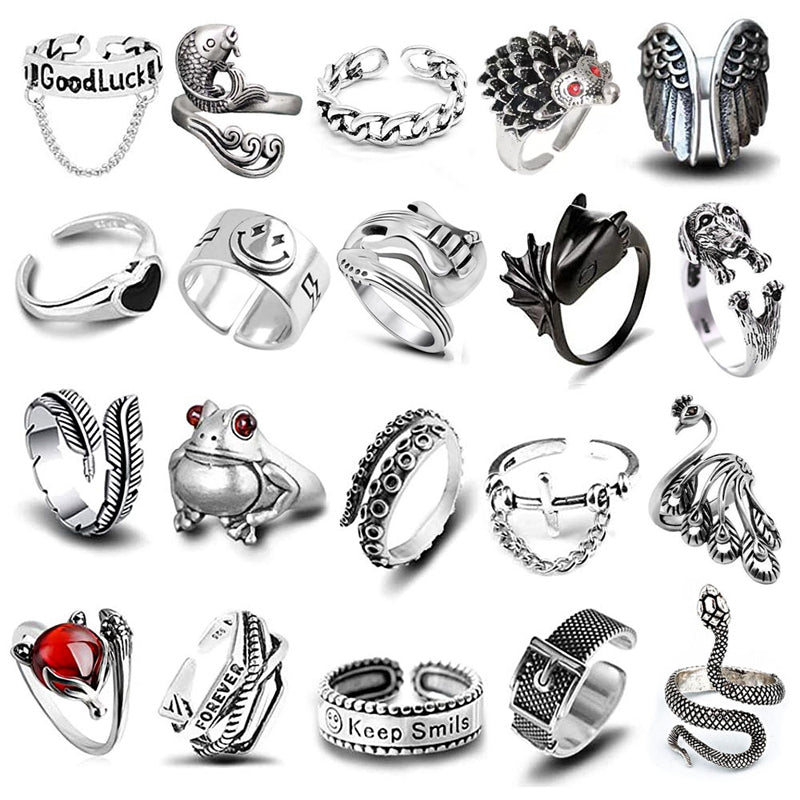 Minnieskull Punk Snake Animal Skull Open Ring Set - chicyea