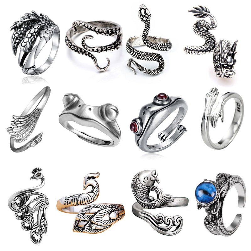 Minnieskull Punk Snake Animal Skull Open Ring Set - chicyea