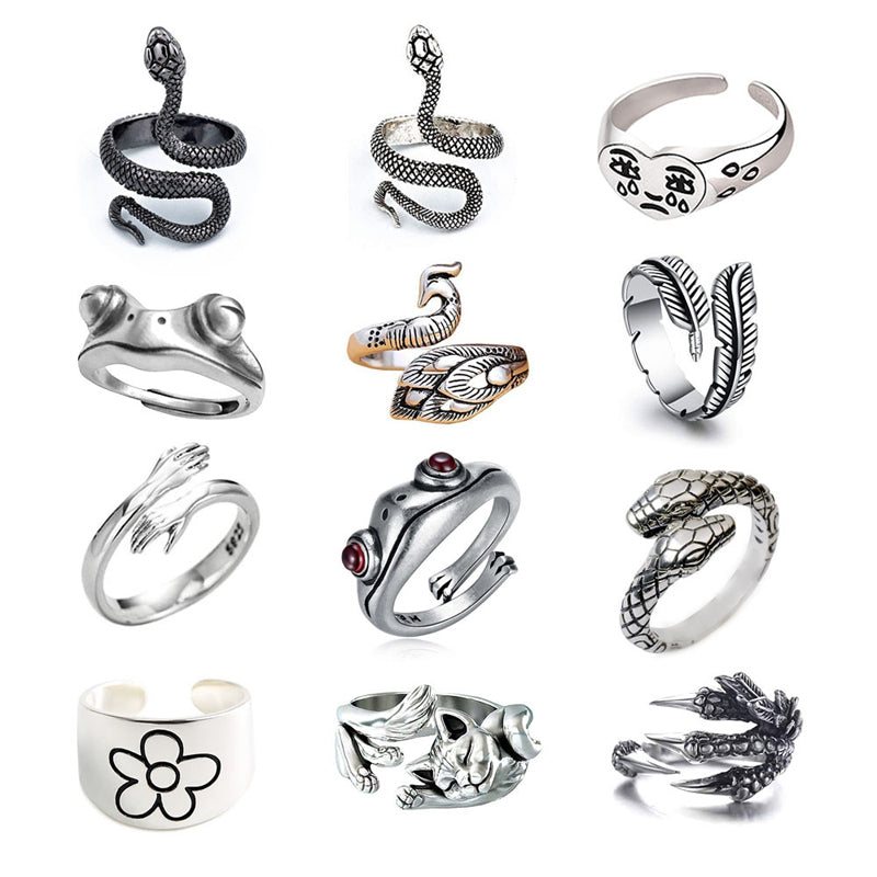 Minnieskull Punk Snake Animal Skull Open Ring Set - chicyea