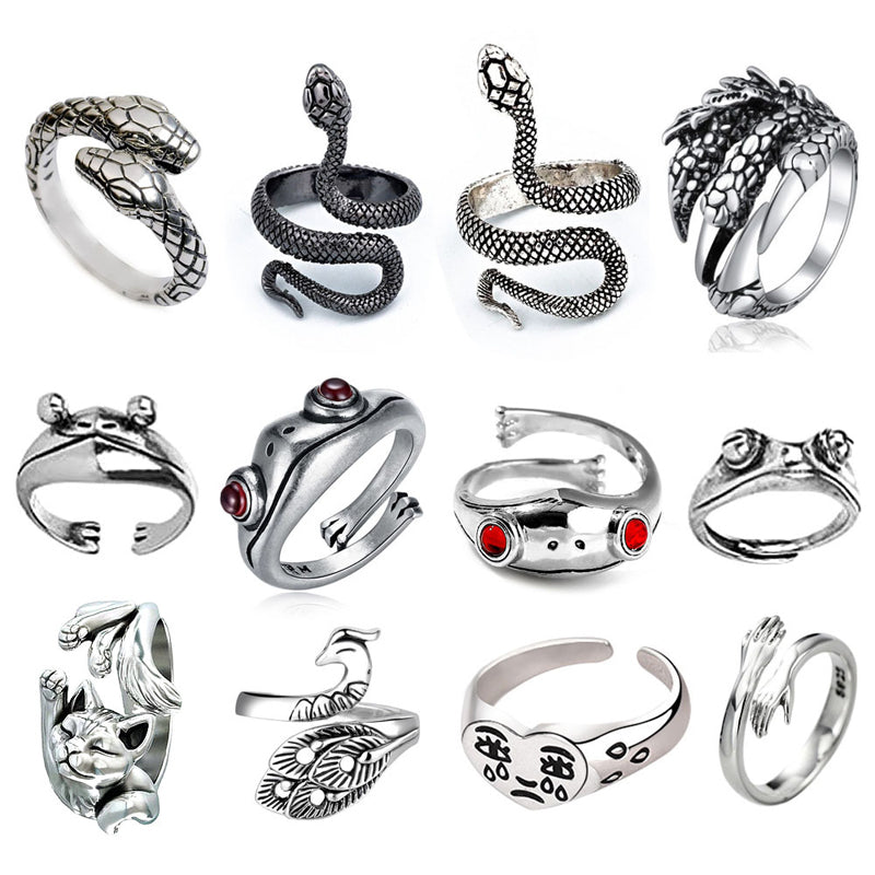 Minnieskull Punk Snake Animal Skull Open Ring Set - chicyea