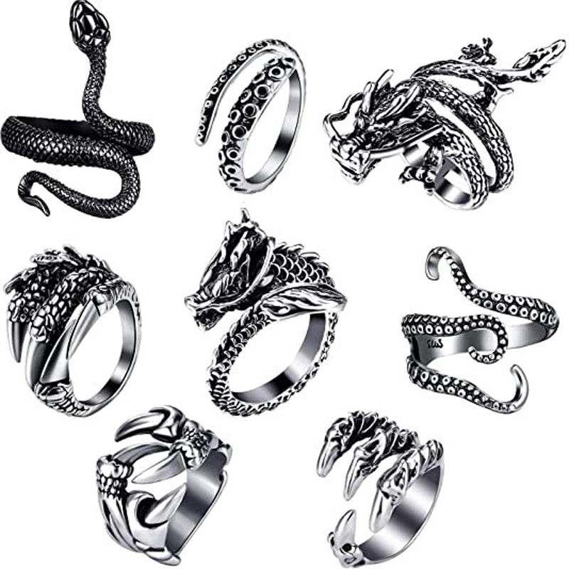 Minnieskull Punk Snake Animal Skull Open Ring Set - chicyea