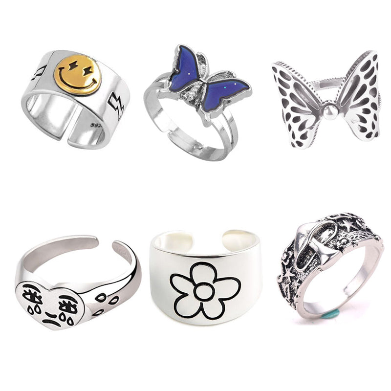 Minnieskull Punk Snake Animal Skull Open Ring Set - chicyea