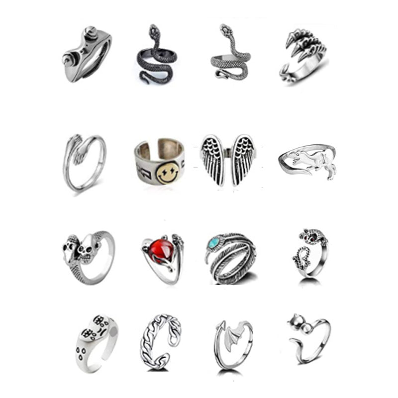 Minnieskull Punk Snake Animal Skull Open Ring Set - chicyea