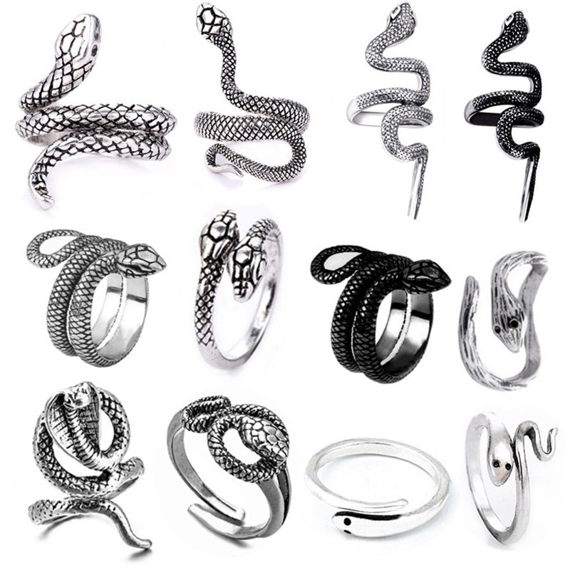 Minnieskull Punk Snake Animal Skull Open Ring Set - chicyea