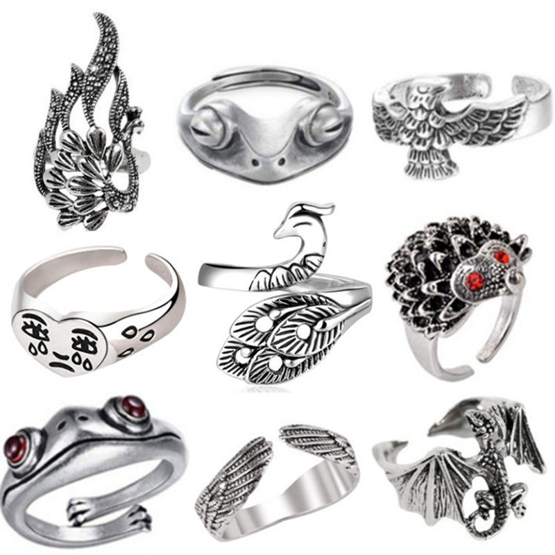 Minnieskull Punk Snake Animal Skull Open Ring Set - chicyea
