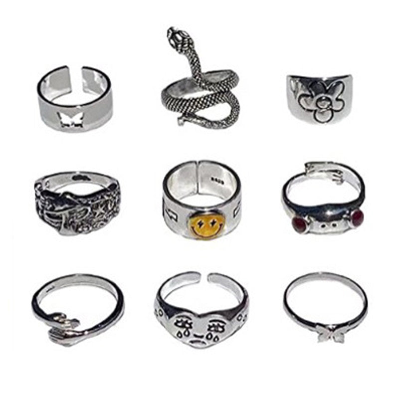 Minnieskull Punk Snake Animal Skull Open Ring Set - chicyea