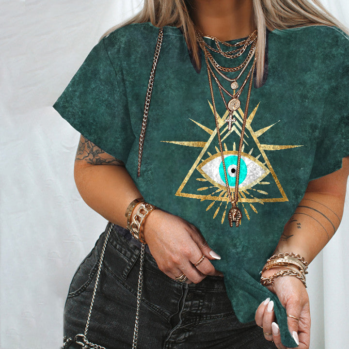 Neojana Evil Eyes Printed Plus T-Shirt - chicyea