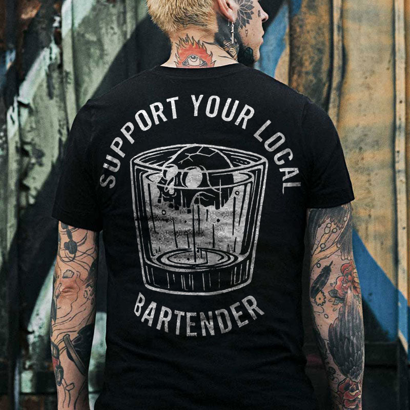 Uprandy Support Your Local Bartender ?Printed Men T-Shirt - chicyea