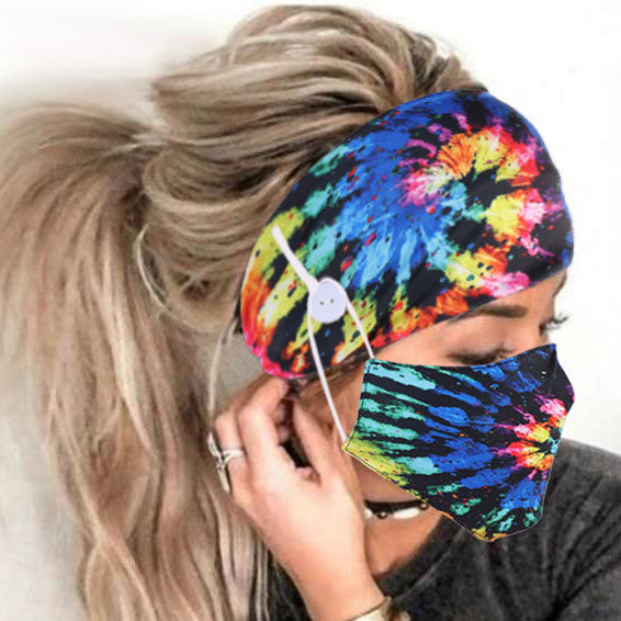 Fashion Colorful Tie Dye Elastic Headband & Face Mask - chicyea