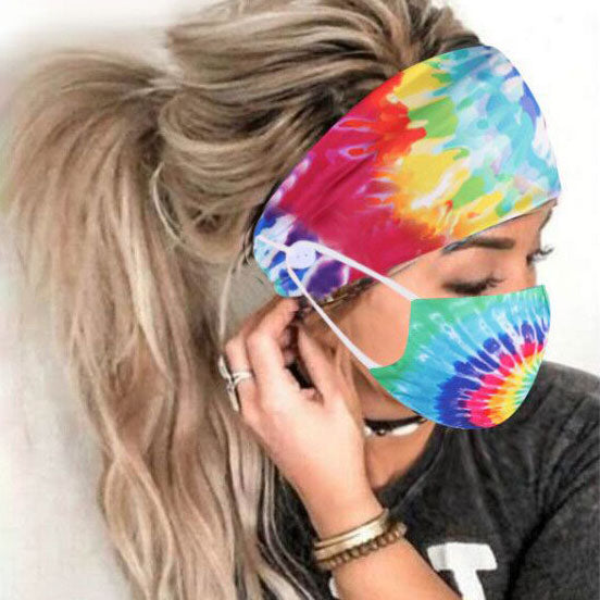 Fashion Colorful Tie Dye Elastic Headband & Face Mask - chicyea