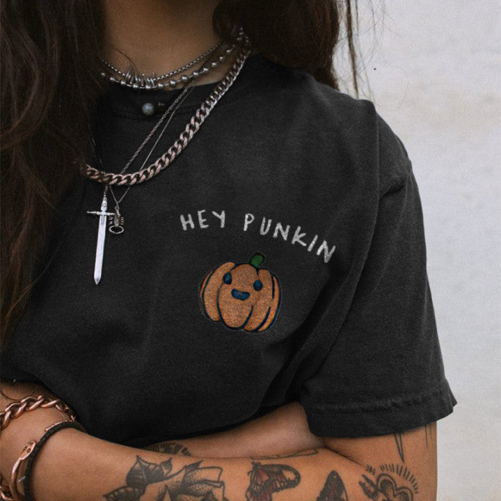 Minnieskull Hey Punkin Graphic Women T-Shirt - chicyea