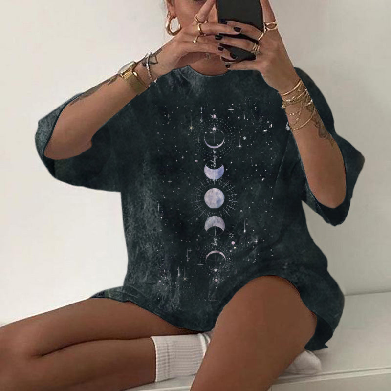 Neojana Star Moon Print Plus T-Shirt - chicyea