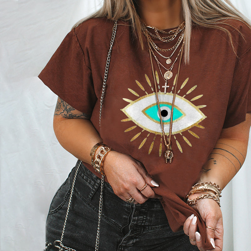 Neojana Women Retro Eye Print Designer T-Shirt - chicyea