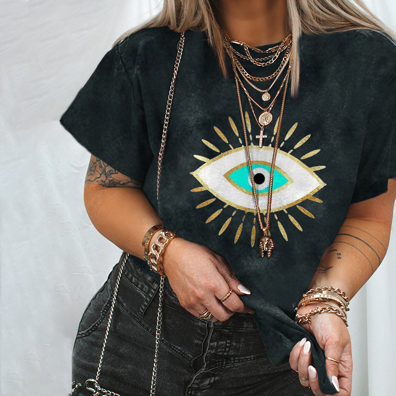 Neojana Women Retro Eye Print Designer T-Shirt - chicyea