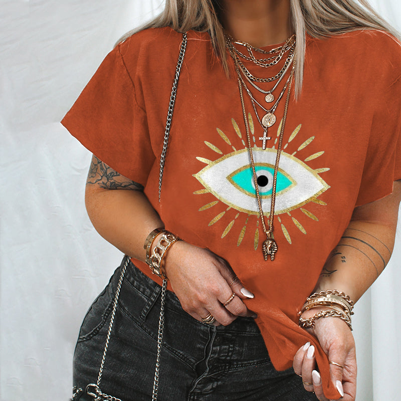 Neojana Women Retro Eye Print Designer T-Shirt - chicyea