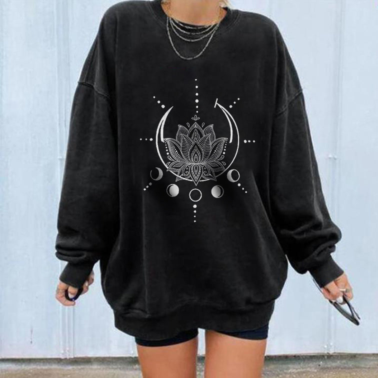Neojana Moon Lotus Print Plus Sweatshirt - chicyea