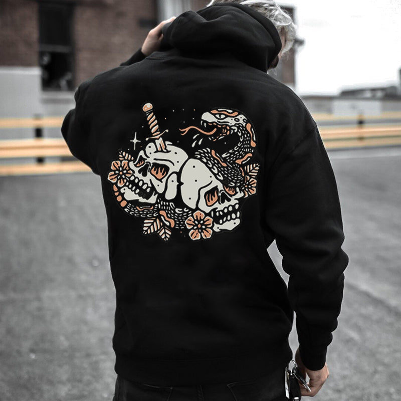 Uprandy Skulls & Snake Devil Printed Hoodie - chicyea