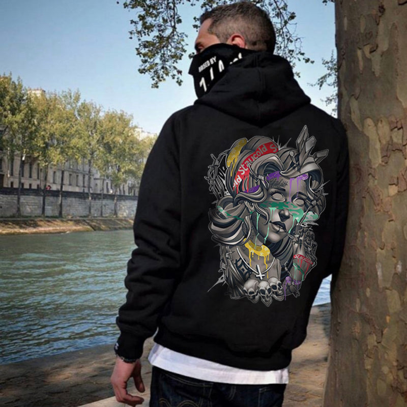 Uprandy Cool Skull Graphic Printed Men Hoodie - chicyea