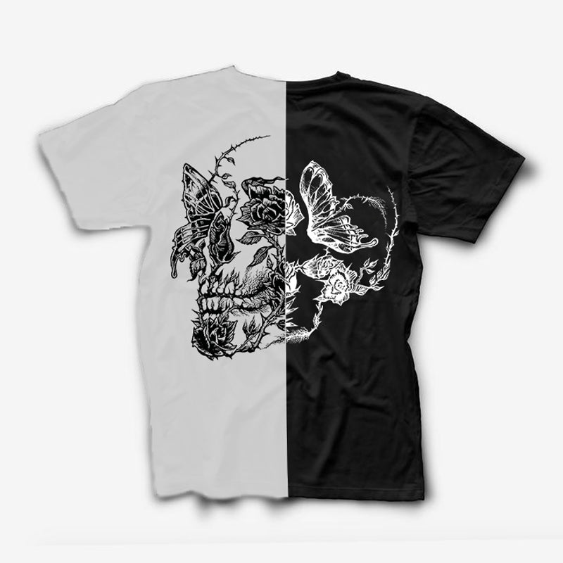 Uprandy Skull Art Printed Black And White T-Shirt - chicyea