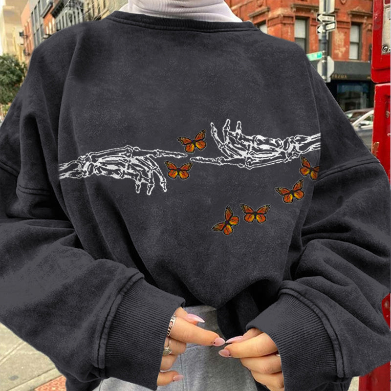 Minnieskull Cool Fashion Butterfly Bone Claws Print Designer Sweatshirt - chicyea