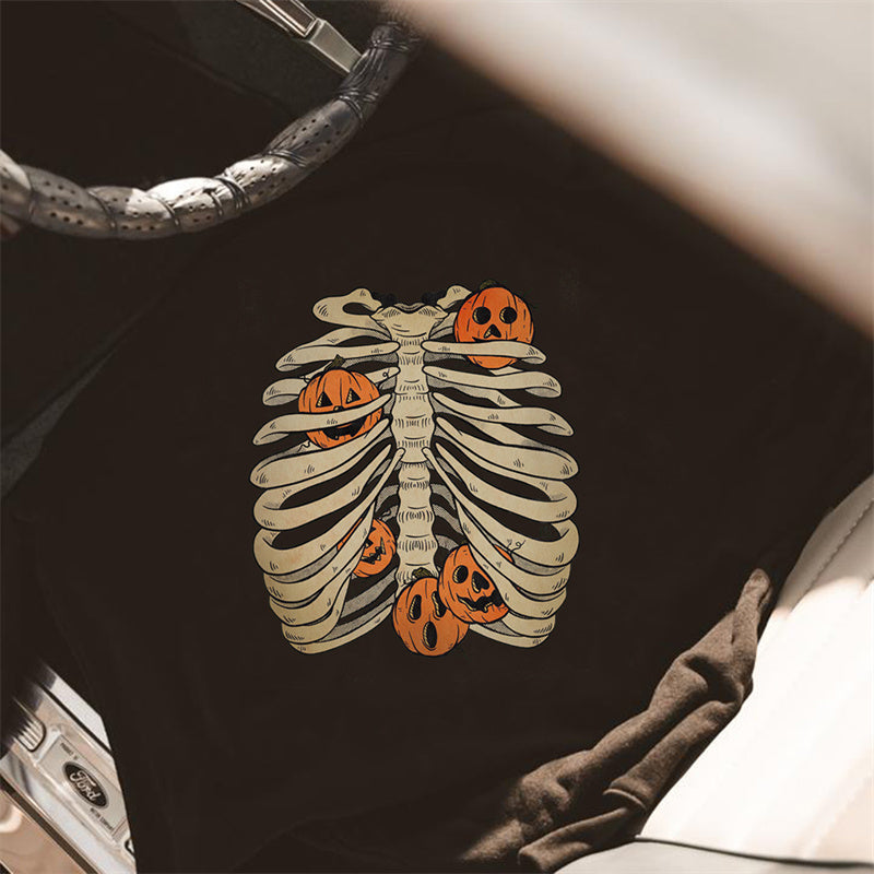 Minnieskull Cool Cute Rib Skeleton Pumpkin Printed Women Sweatshirt - chicyea
