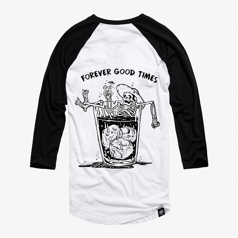 Uprandy Forever Good Times Skull Printed Men Long Sleeve T-Shirt - chicyea